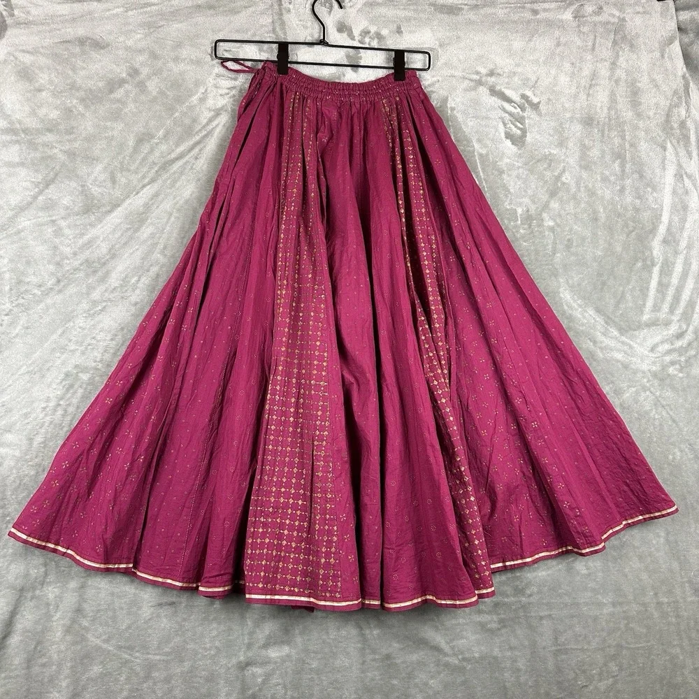 Fabindia Maxi Skirt Girls 8-10 Magenta Pink Gold Indian  Ethnic